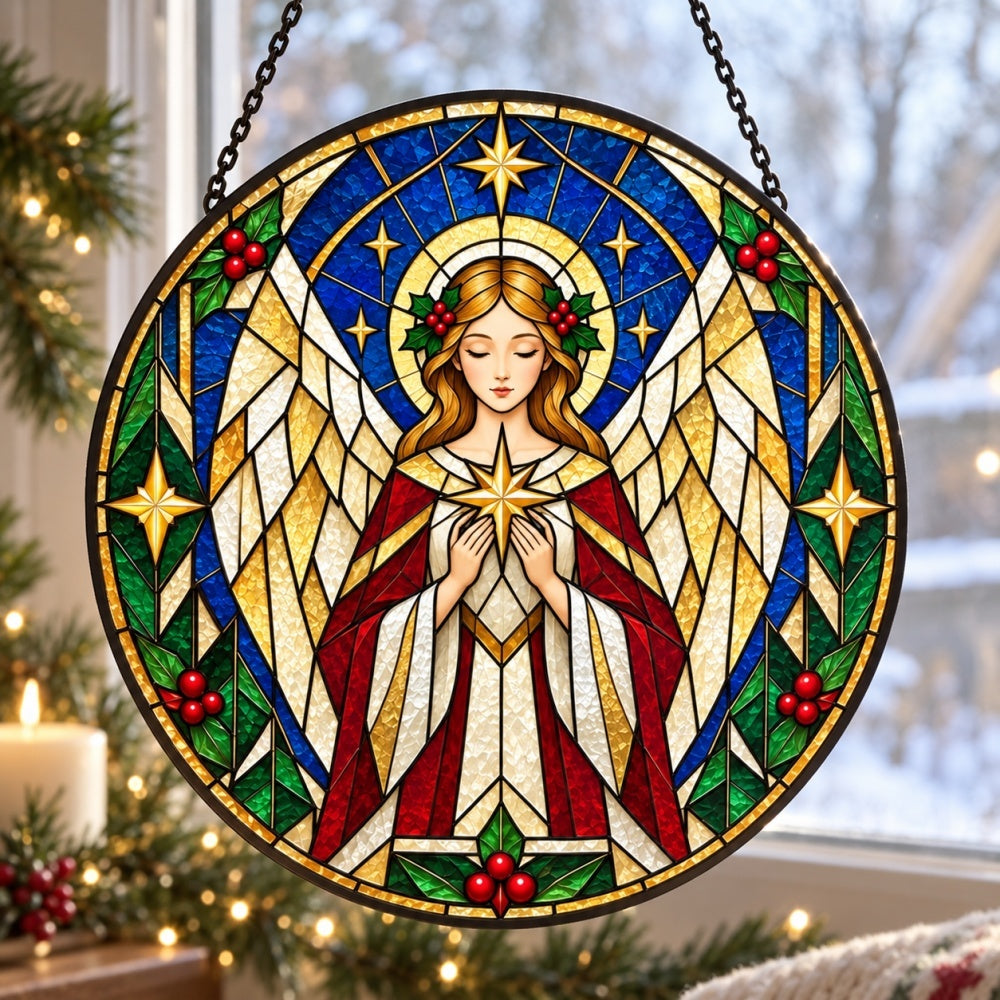 Guardian angel stained glass suncatcher window hanging, suitable for home and garden decoration