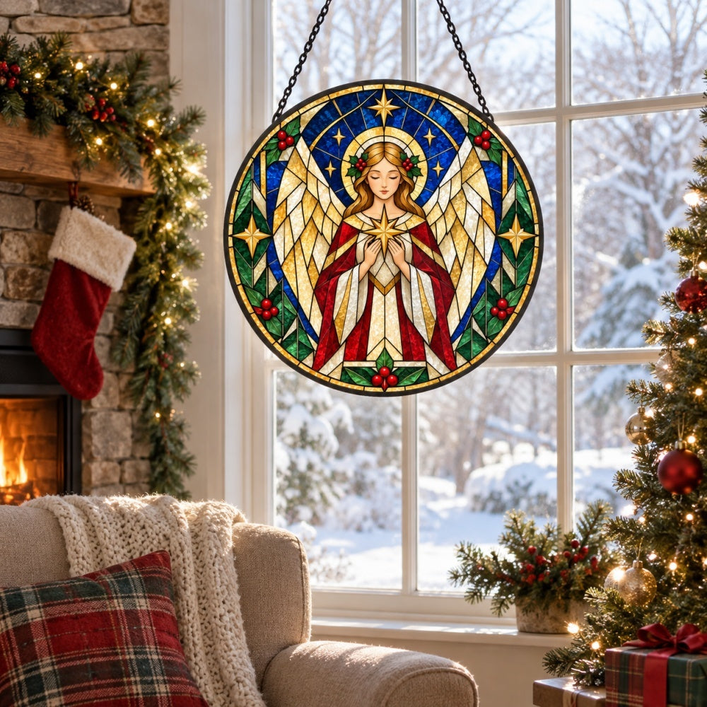 Guardian angel stained glass suncatcher window hanging, suitable for home and garden decoration