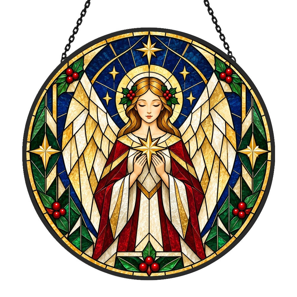 Guardian angel stained glass suncatcher window hanging, suitable for home and garden decoration