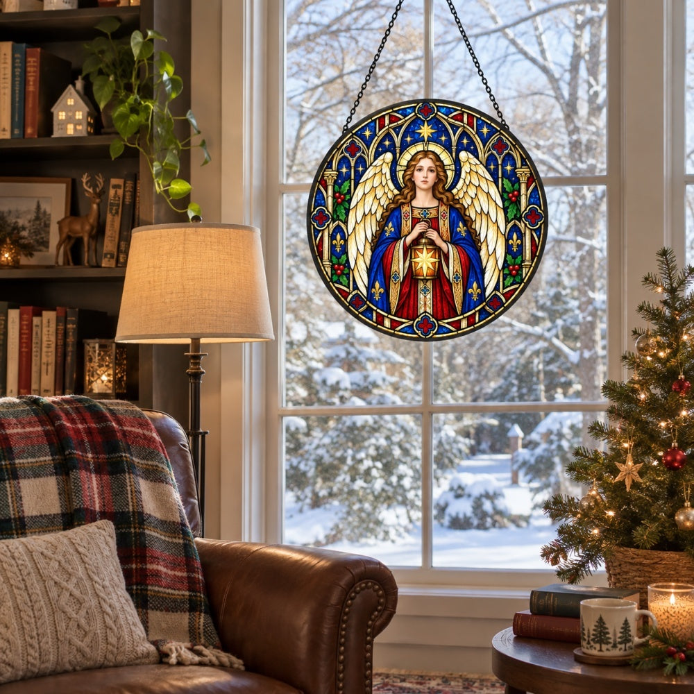Guardian angel stained glass suncatcher window hanging, suitable for home and garden decoration
