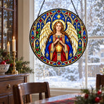 Guardian angel stained glass suncatcher window hanging, suitable for home and garden decoration