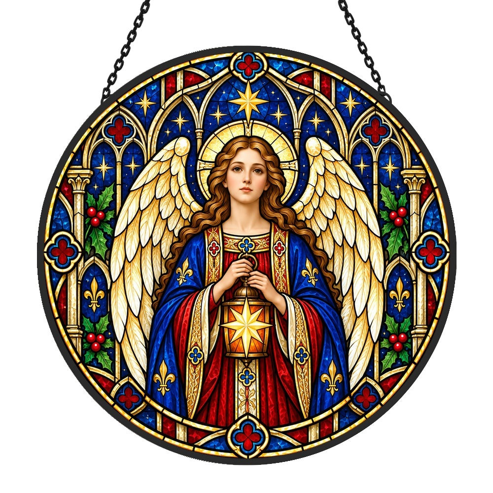 Guardian angel stained glass suncatcher window hanging, suitable for home and garden decoration