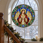 Guardian angel stained glass suncatcher window hanging, suitable for home and garden decoration