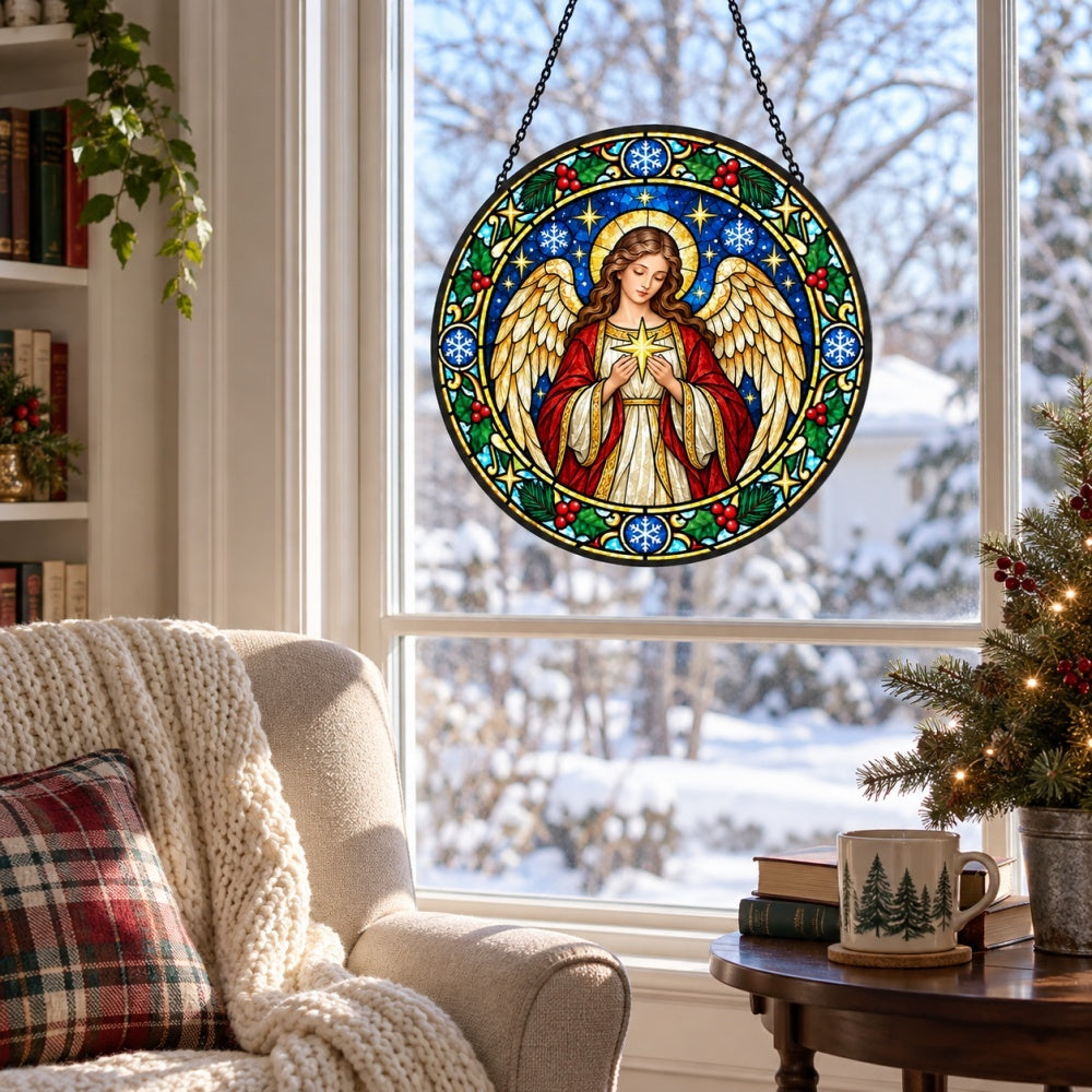 Guardian angel stained glass suncatcher window hanging, suitable for home and garden decoration