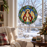 Guardian angel stained glass suncatcher window hanging, suitable for home and garden decoration