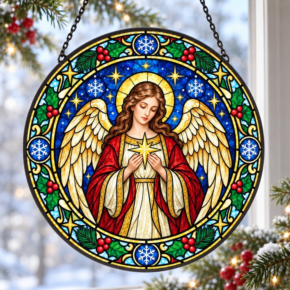 Guardian angel stained glass suncatcher window hanging, suitable for home and garden decoration
