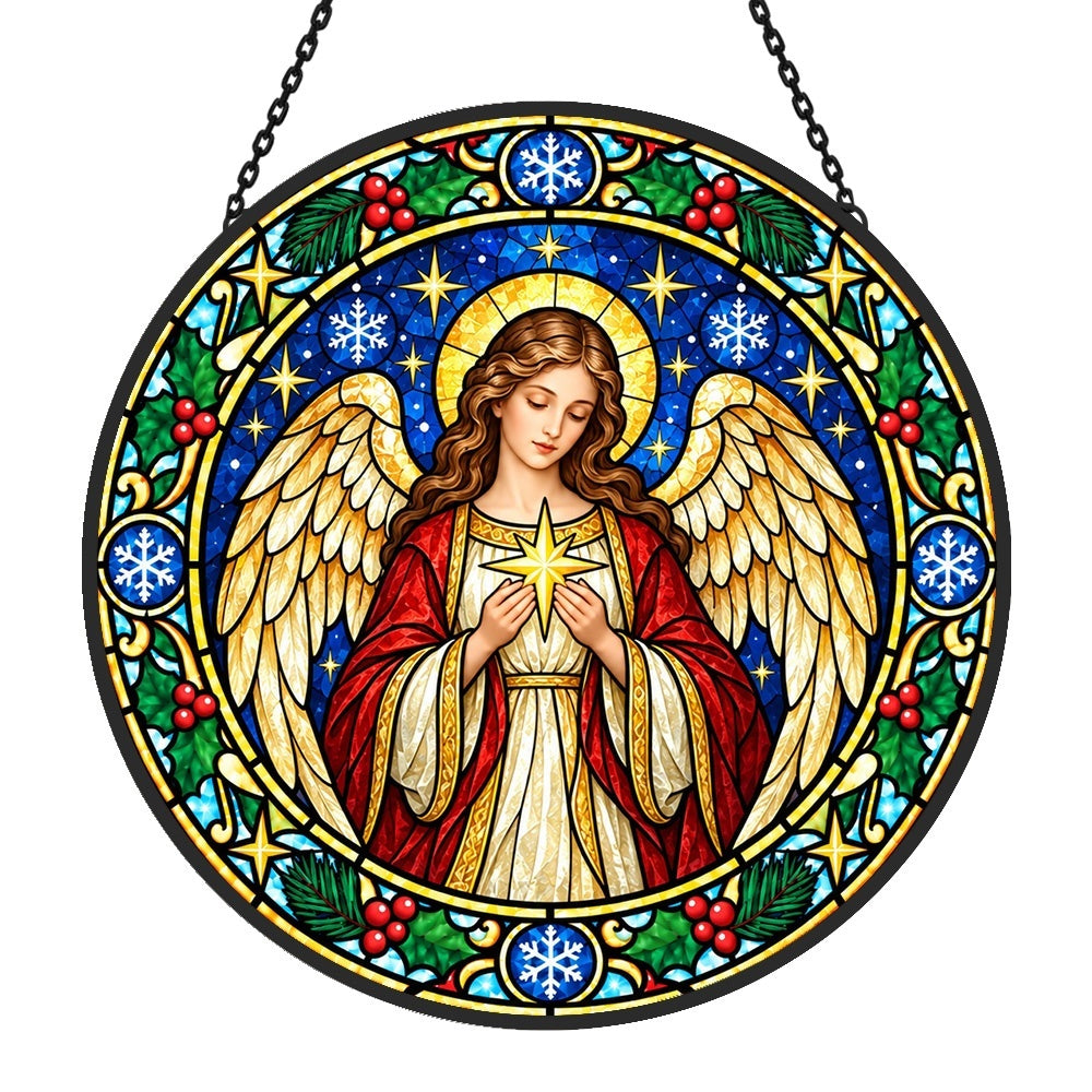 Guardian angel stained glass suncatcher window hanging, suitable for home and garden decoration