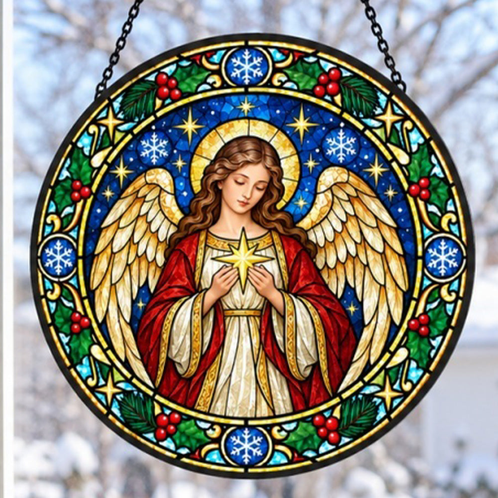 Guardian angel stained glass suncatcher window hanging, suitable for home and garden decoration