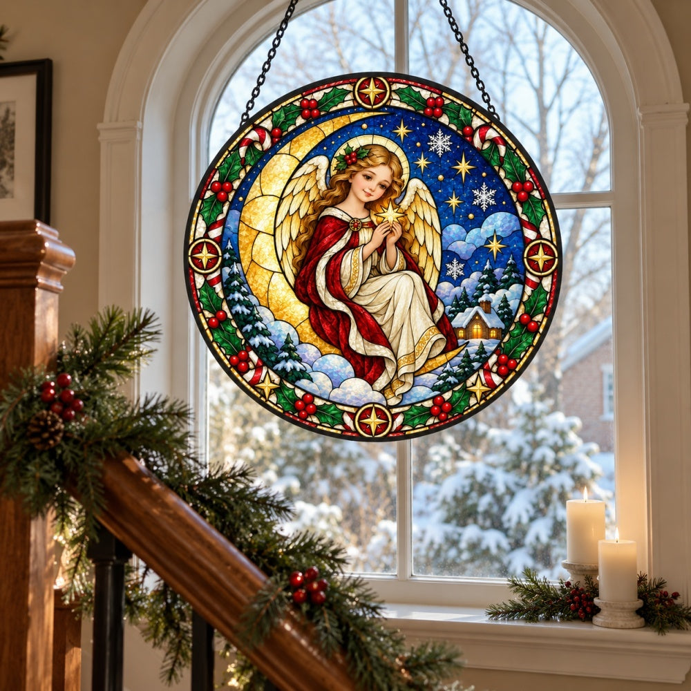 Guardian angel stained glass suncatcher window hanging, suitable for home and garden decoration