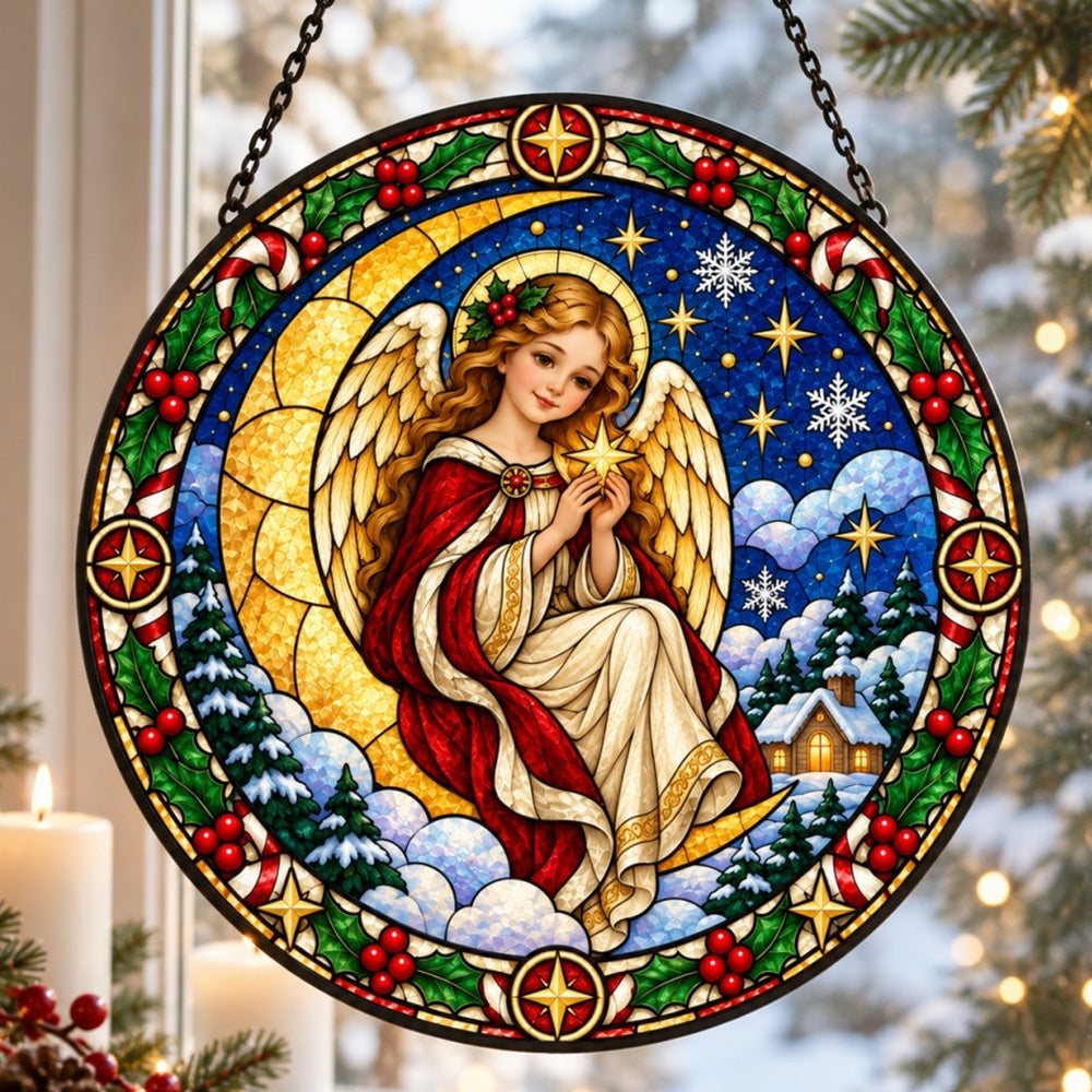 Guardian angel stained glass suncatcher window hanging, suitable for home and garden decoration