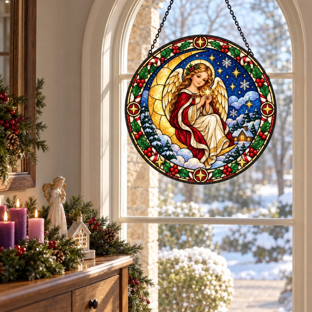 Guardian angel stained glass suncatcher window hanging, suitable for home and garden decoration