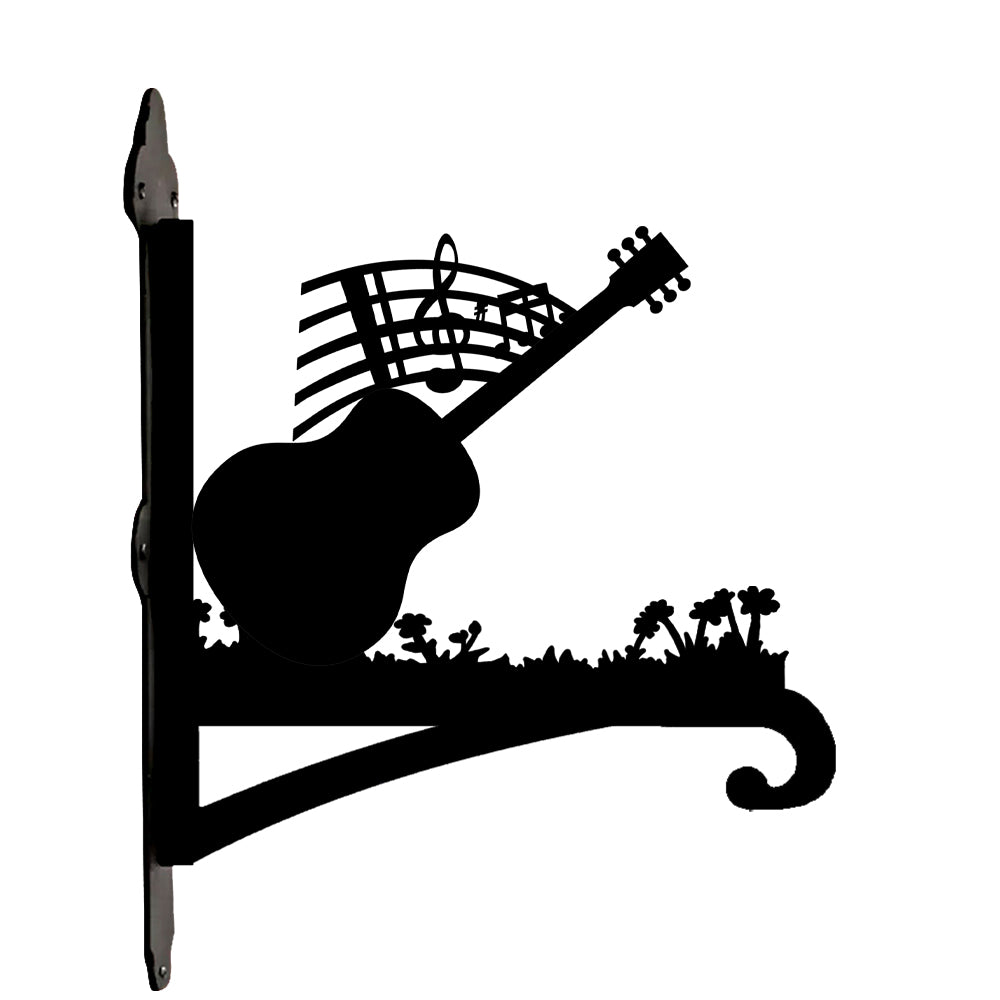 Guitar with music notes metal hanging basket bracket mounted on outdoor wall for plant decoration