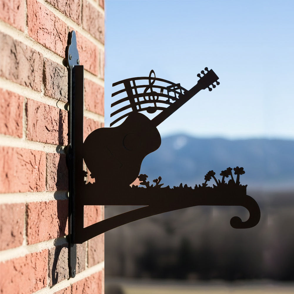 Guitar with music notes metal hanging basket bracket mounted on outdoor wall for plant decoration