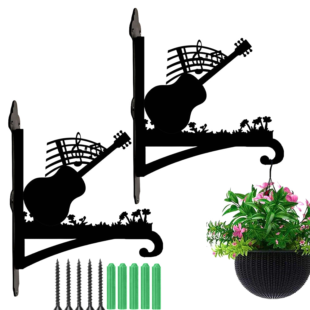 Guitar with music notes metal hanging basket bracket mounted on outdoor wall for plant decoration