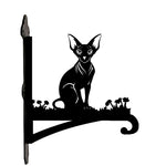 Hairless sphynx cat metal hanging basket bracket mounted on outdoor wall for plant decoration