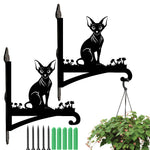 Hairless sphynx cat metal hanging basket bracket mounted on outdoor wall for plant decoration