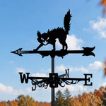 Halloween black cat metal weather vane with directional arrows and mounting rod, outdoor roof and garden decoration