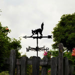 Halloween black cat metal weather vane with directional arrows and mounting rod, outdoor roof and garden decoration