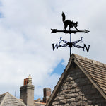 Halloween black cat metal weather vane with directional arrows and mounting rod, outdoor roof and garden decoration