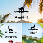 Halloween black cat metal weather vane with directional arrows and mounting rod, outdoor roof and garden decoration