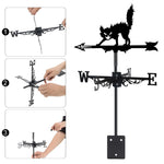Halloween black cat metal weather vane with directional arrows and mounting rod, outdoor roof and garden decoration