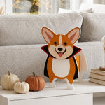 Halloween Corgi dog Planter filled with fresh flowers is placed in the garden