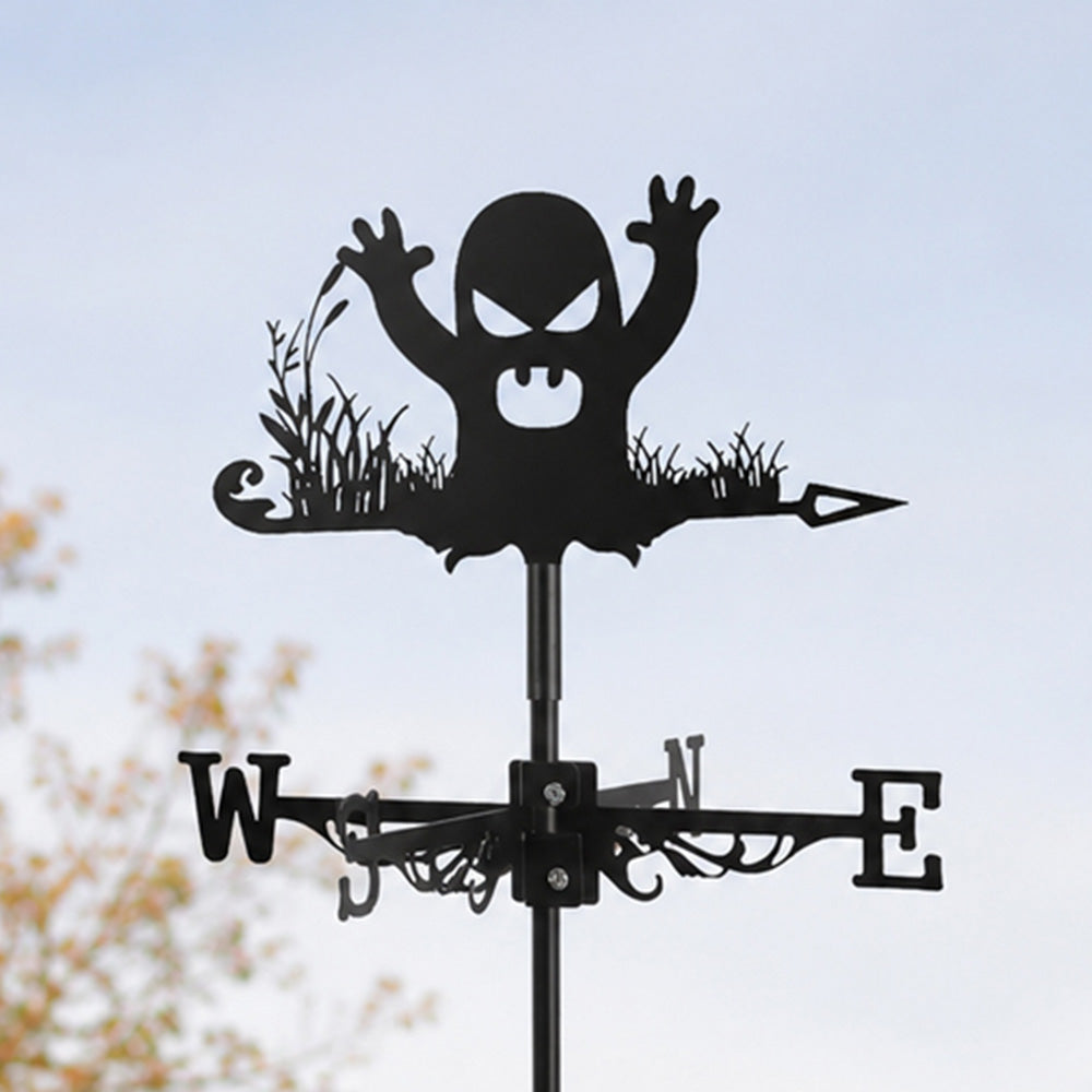 Halloween ghost metal weather vane with directional arrows and mounting rod, outdoor roof and garden decoration