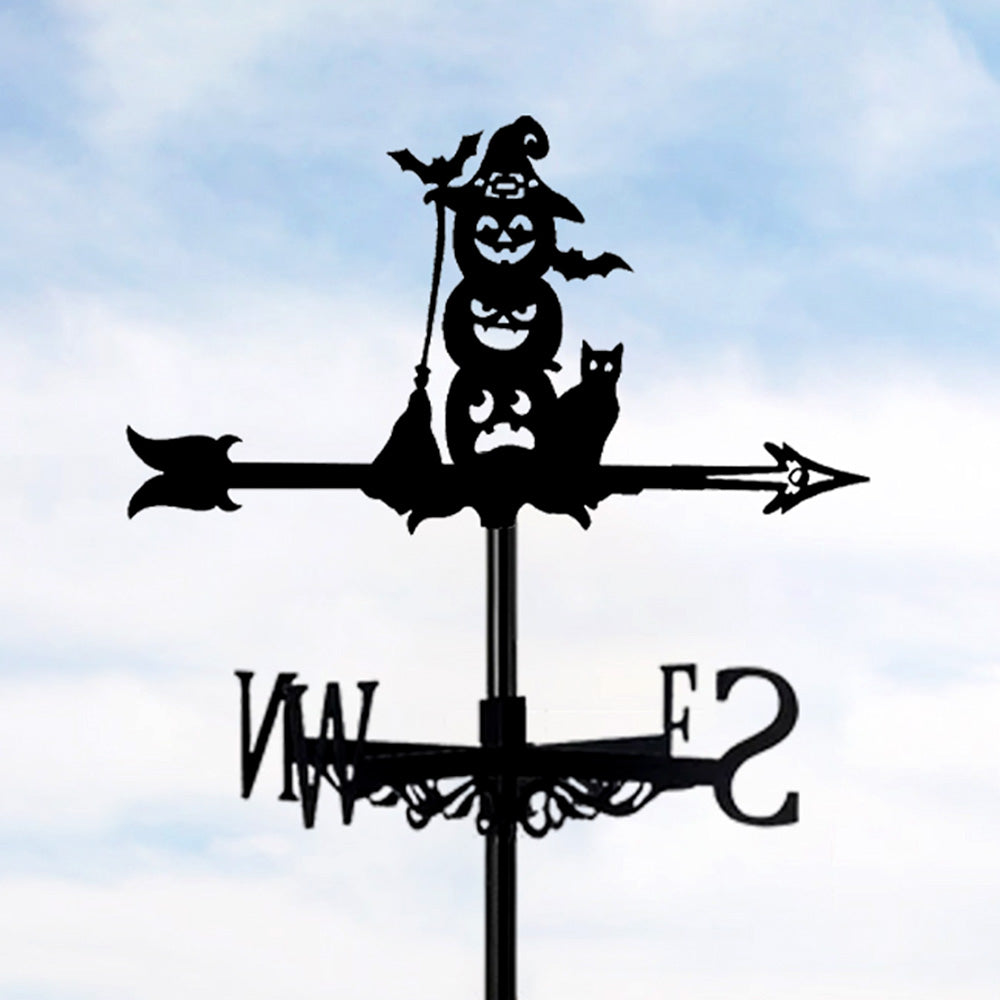 Halloween pumpkins metal weather vane with directional arrows and mounting rod, outdoor roof and garden decoration
