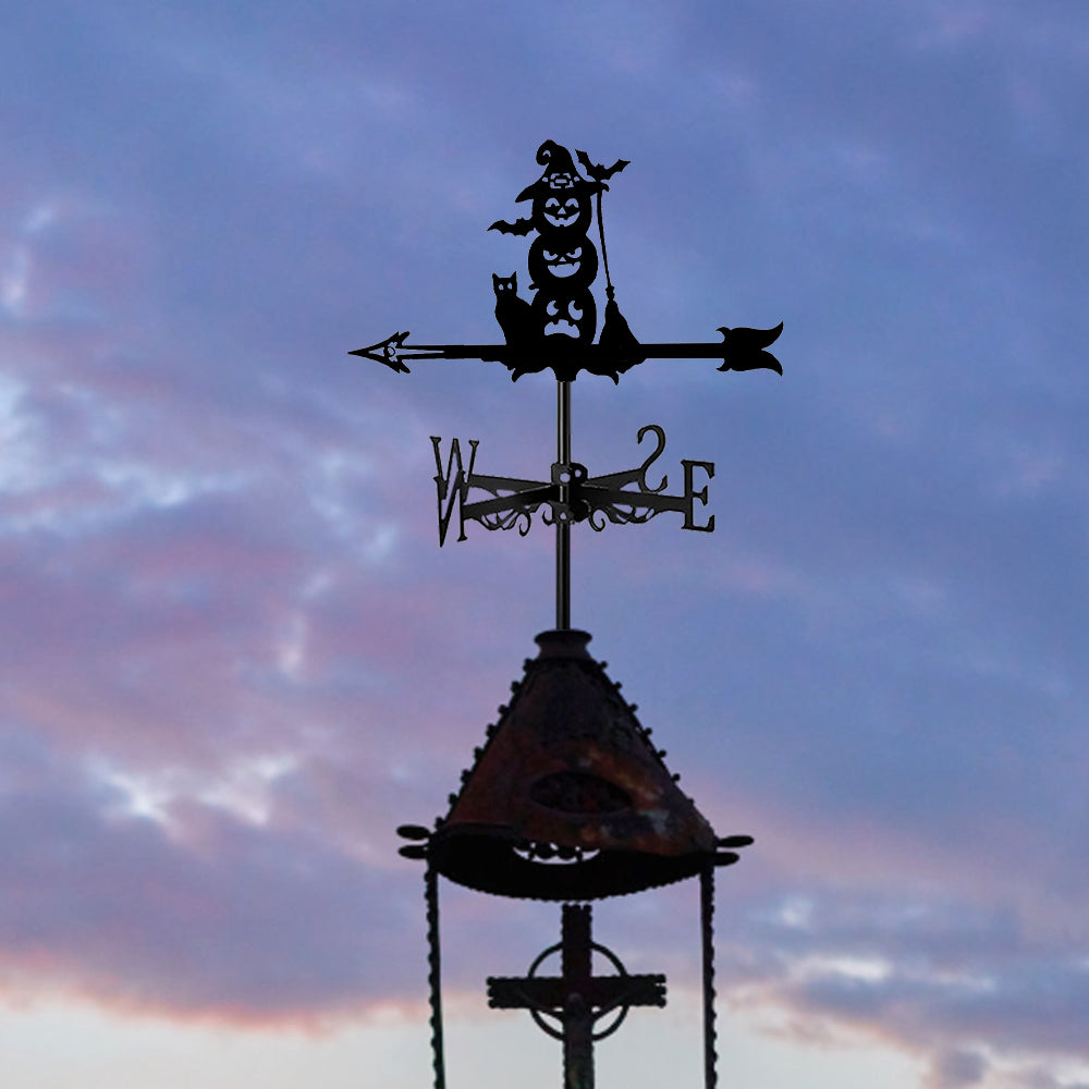 Halloween pumpkins metal weather vane with directional arrows and mounting rod, outdoor roof and garden decoration