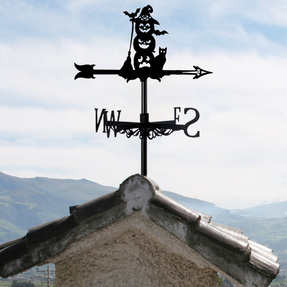Halloween pumpkins metal weather vane with directional arrows and mounting rod, outdoor roof and garden decoration