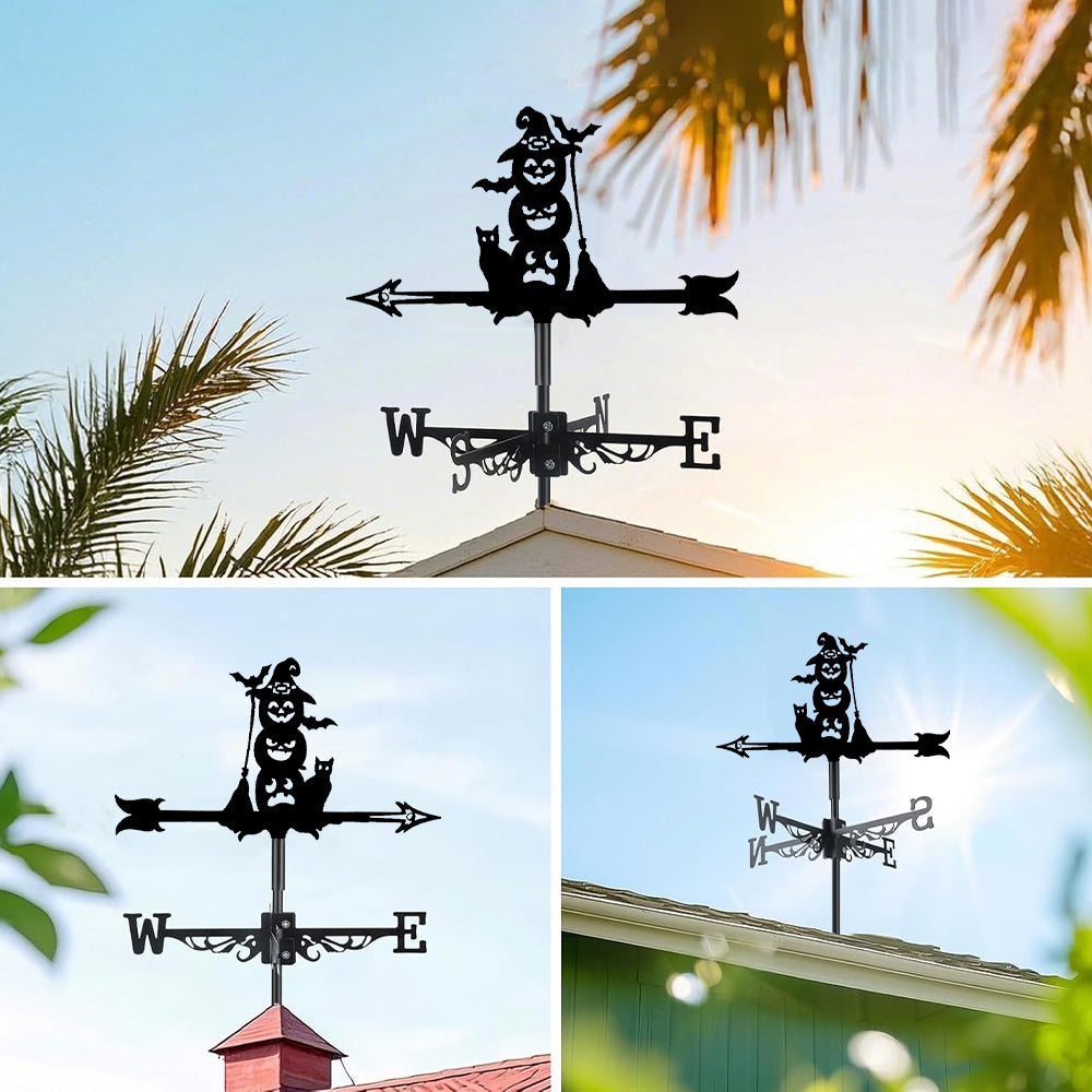 Halloween pumpkins metal weather vane with directional arrows and mounting rod, outdoor roof and garden decoration