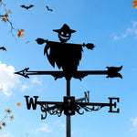 Halloween scarecrow metal weather vane with directional arrows and mounting rod, outdoor roof and garden decoration