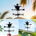 Halloween scarecrow metal weather vane with directional arrows and mounting rod, outdoor roof and garden decoration