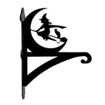 Halloween witch flying on broom metal hanging basket bracket mounted on outdoor wall for plant decoration