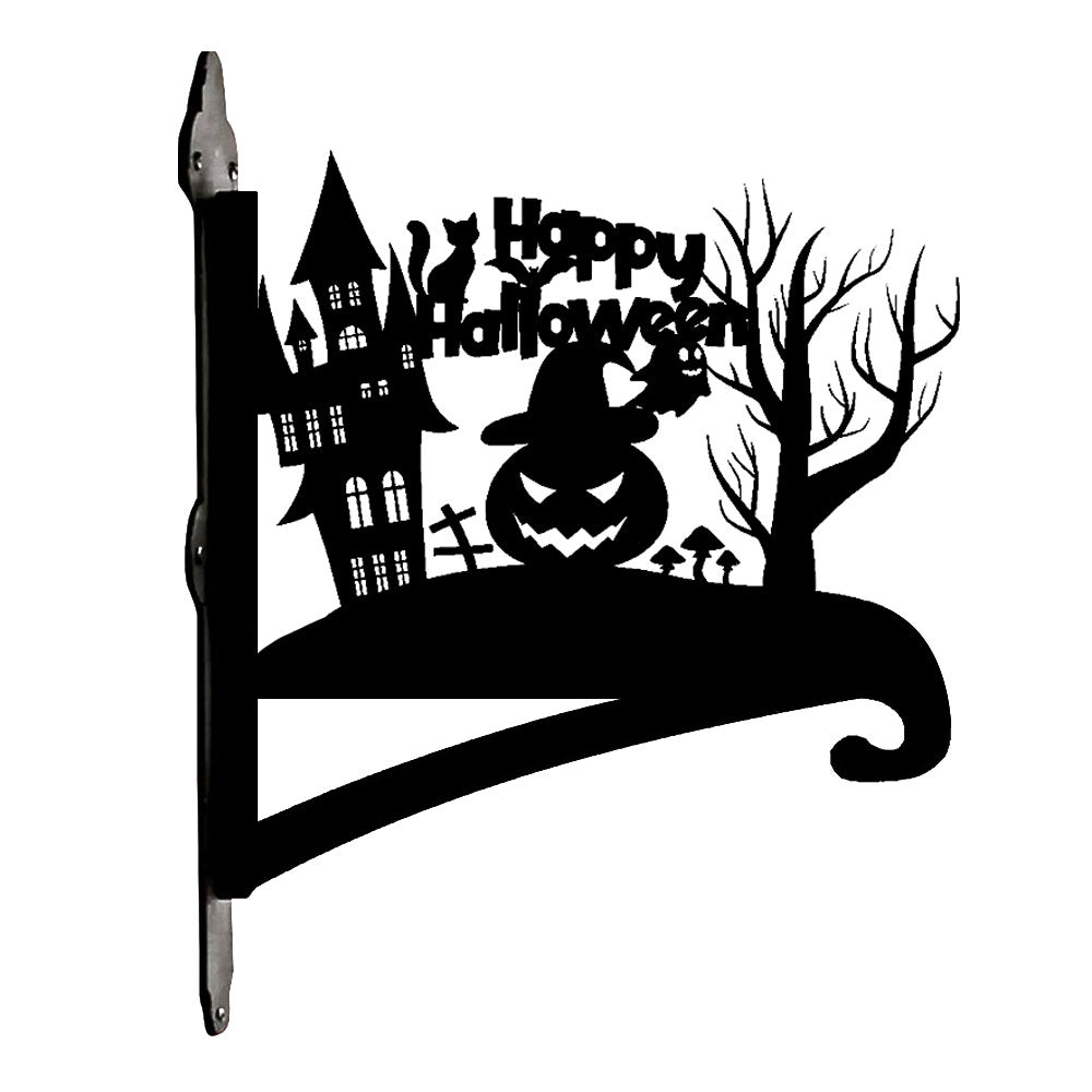 Happy halloween metal hanging basket bracket mounted on outdoor wall for plant decoration