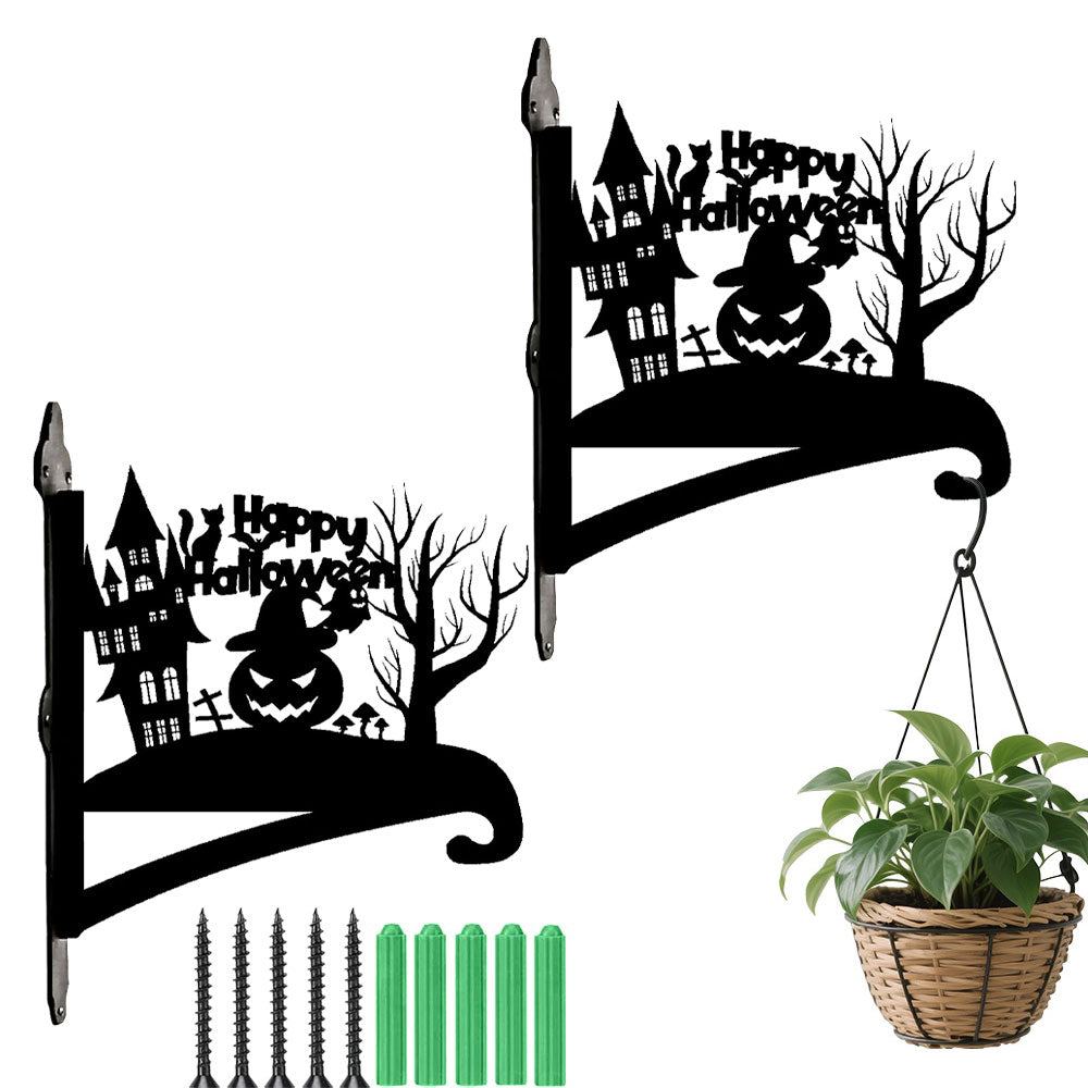 Happy halloween metal hanging basket bracket mounted on outdoor wall for plant decoration