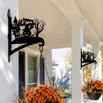 Happy halloween metal hanging basket bracket mounted on outdoor wall for plant decoration