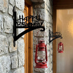 Happy halloween metal hanging basket bracket mounted on outdoor wall for plant decoration