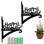 Happy halloween metal hanging basket bracket mounted on outdoor wall for plant decoration