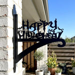 Happy halloween metal hanging basket bracket mounted on outdoor wall for plant decoration