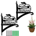 Happy halloween metal hanging basket bracket mounted on outdoor wall for plant decoration