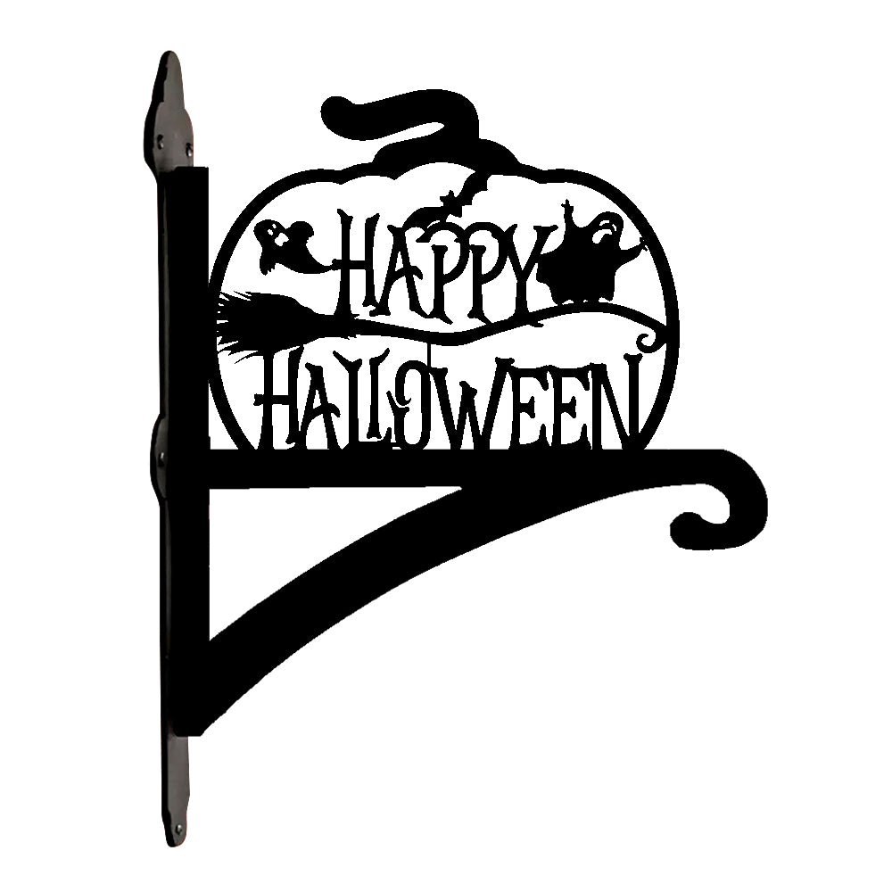 Happy halloween metal hanging basket bracket mounted on outdoor wall for plant decoration