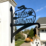 Happy halloween metal hanging basket bracket mounted on outdoor wall for plant decoration