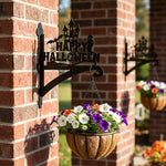 Happy halloween haunted castle metal hanging basket bracket mounted on outdoor wall for plant decoration