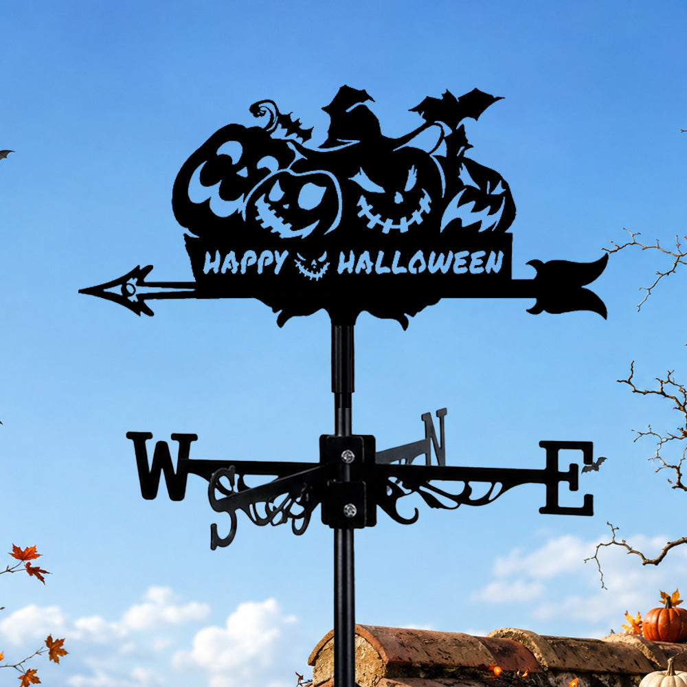Happy halloween metal weather vane with directional arrows and mounting rod, outdoor roof and garden decoration
