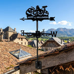 Happy halloween metal weather vane with directional arrows and mounting rod, outdoor roof and garden decoration