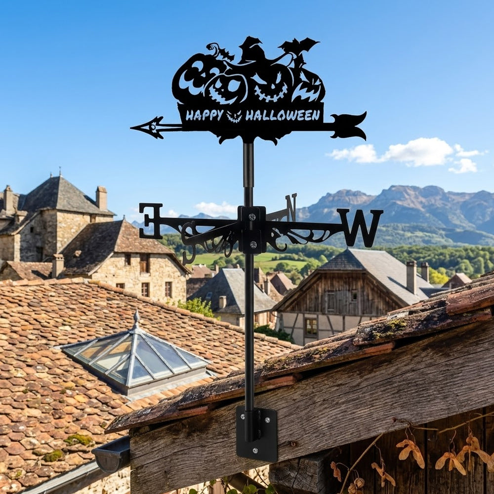Happy halloween metal weather vane with directional arrows and mounting rod, outdoor roof and garden decoration