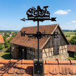 Happy halloween metal weather vane with directional arrows and mounting rod, outdoor roof and garden decoration