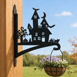 Haunted castle metal hanging basket bracket mounted on outdoor wall for plant decoration