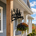 Haunted castle metal hanging basket bracket mounted on outdoor wall for plant decoration